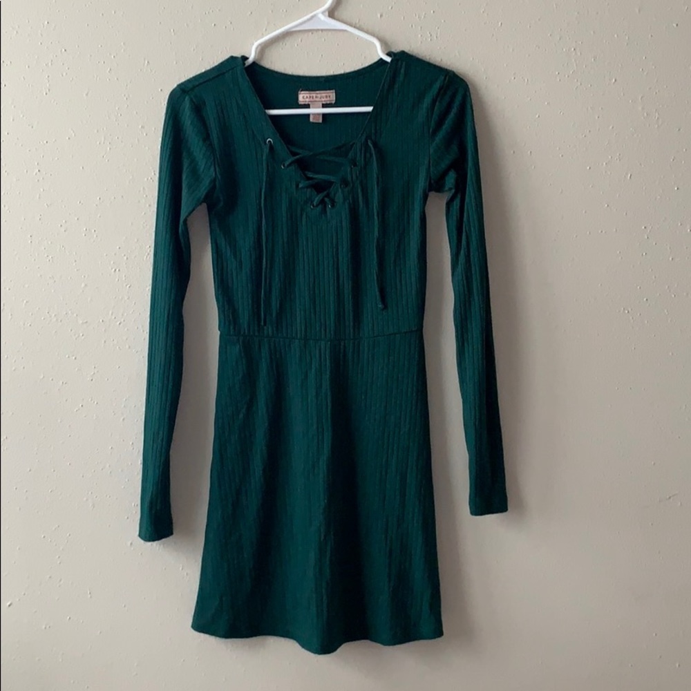 Green Long Sleeve Tie Up Dress
